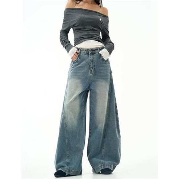 Women's Baggy Jeans Vintage Oversized Pants Aesthetic Hip Hop Jeans Relaxed Fit - Picture 2 of 6